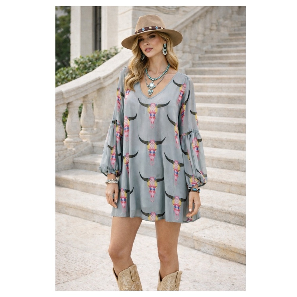 Show Me Your Mumu Donna Michelle‎ Tunic Dress Size M boho bull skull western